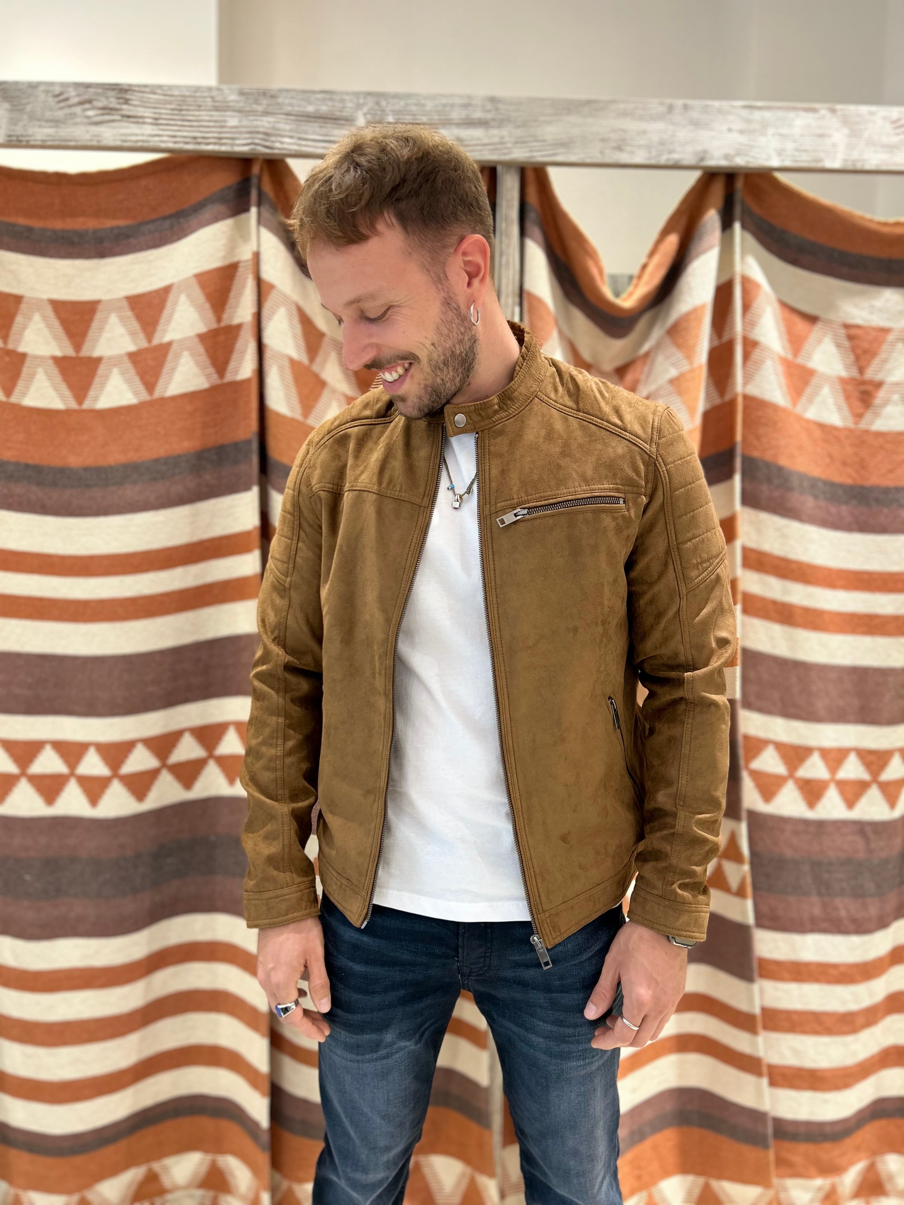 Giubbotto ecopelle scamosciato cognac Jack & Jones