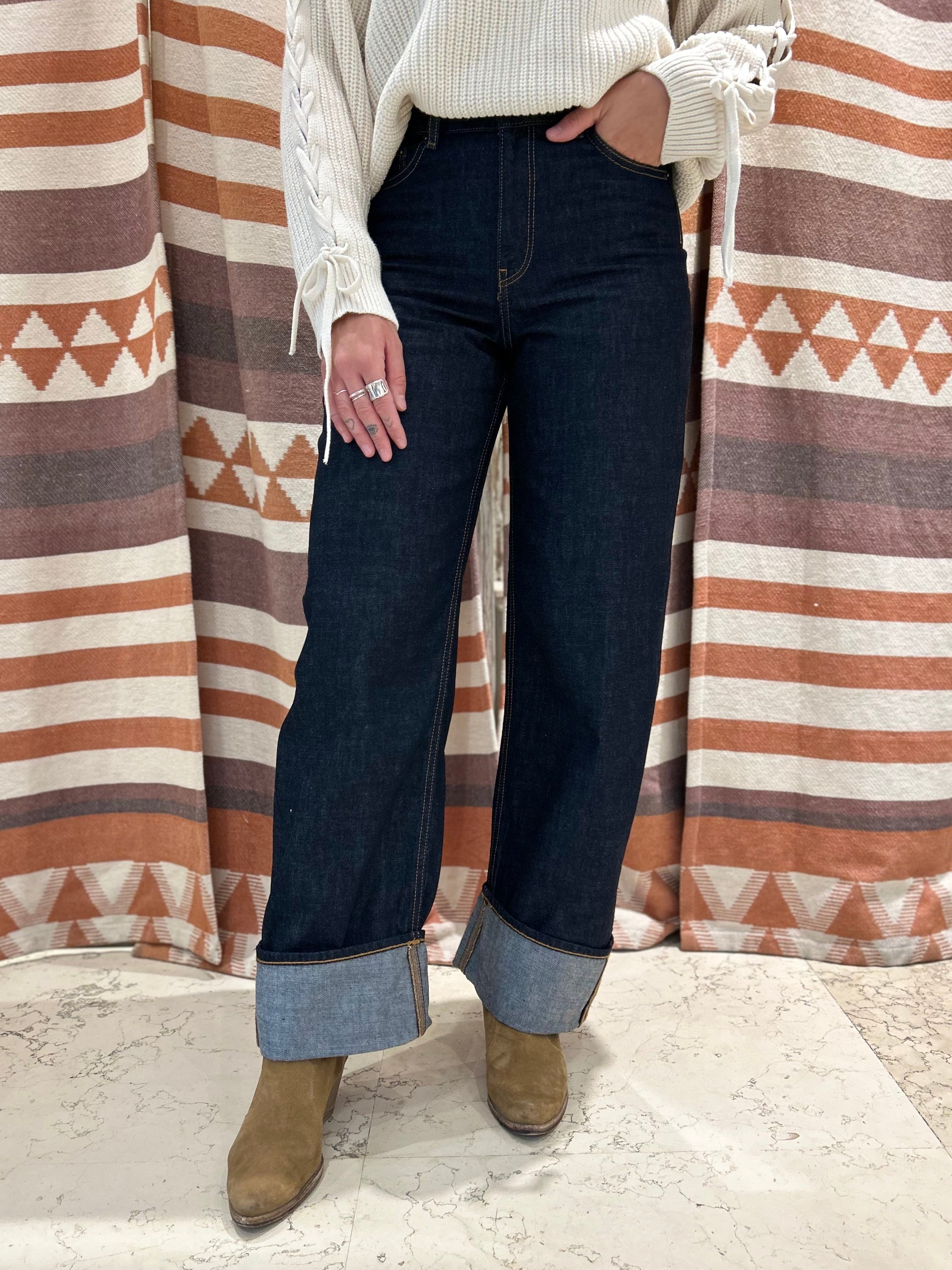 Jeans JJXX palazzo blu scuro risvolto