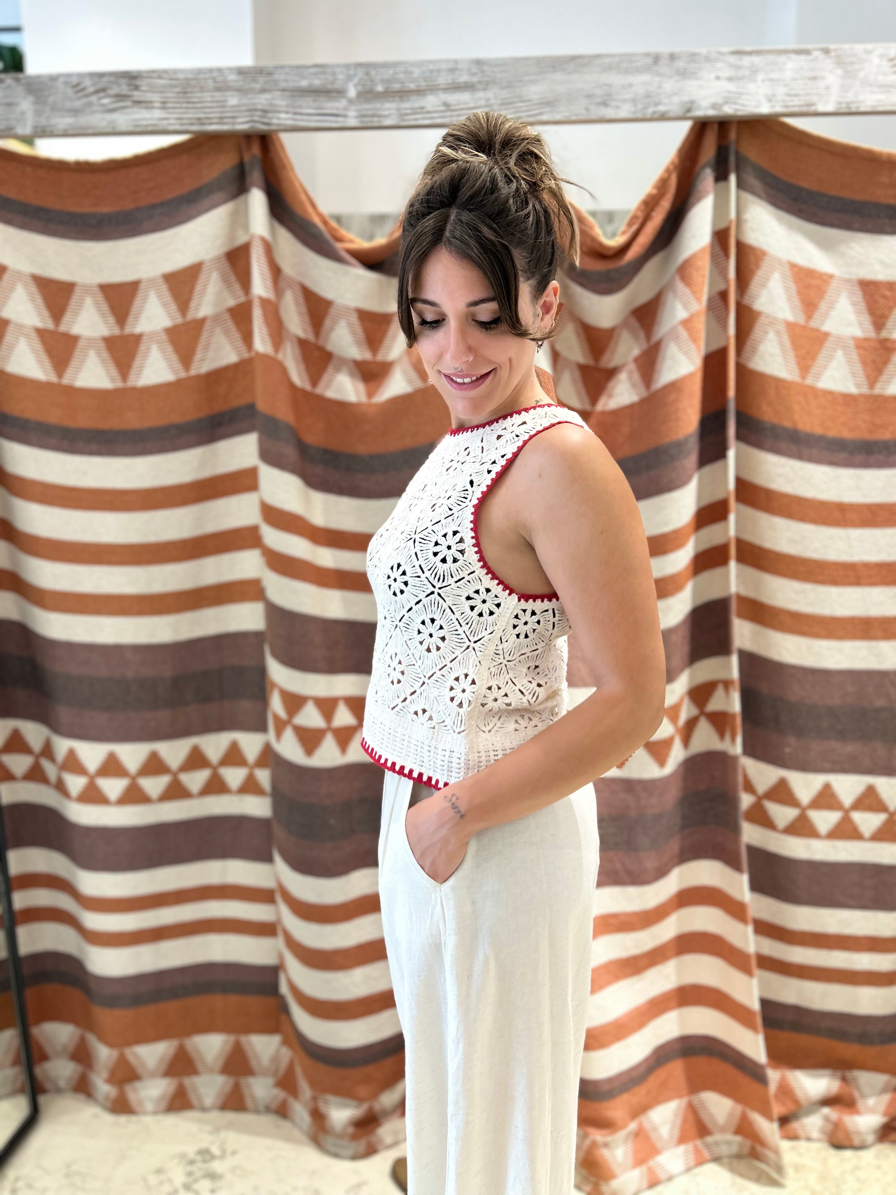 Top INAPRIL1986 crochet panna/rosso