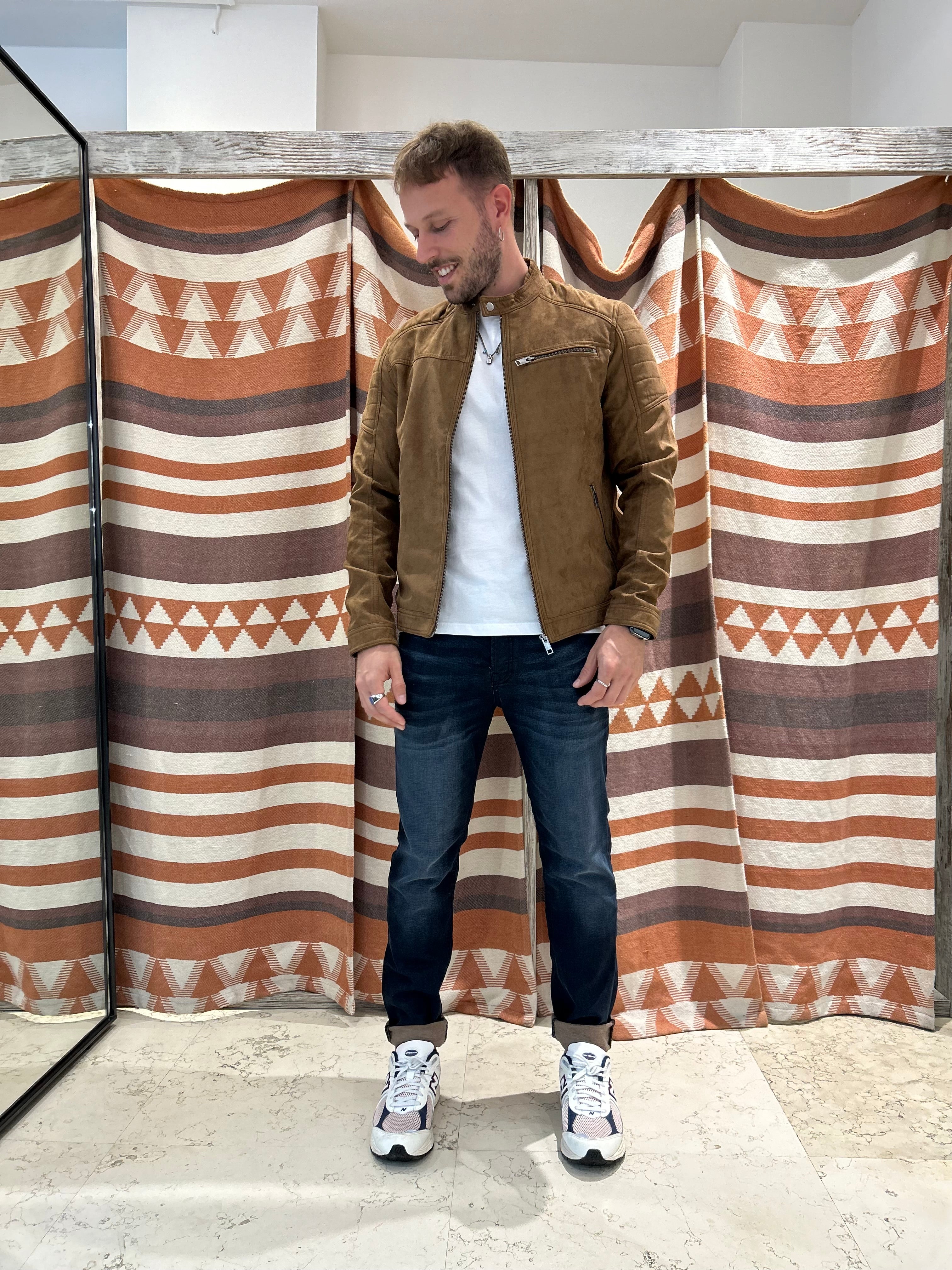 Giubbotto ecopelle scamosciato cognac Jack & Jones