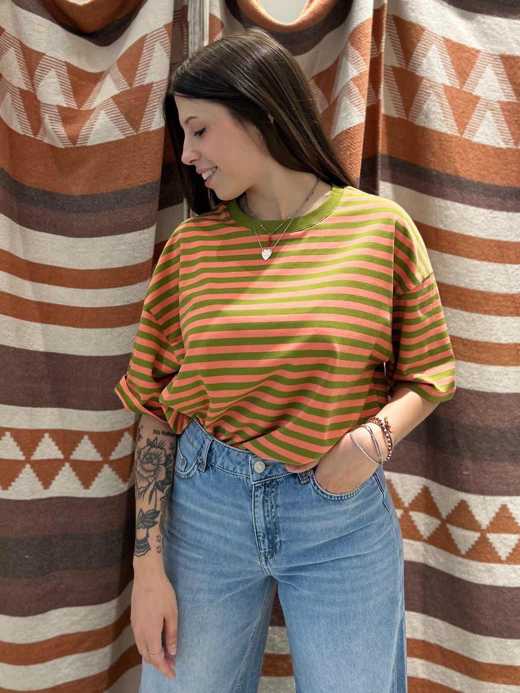T-shirt INAPRIL1986 oversize righe arancio/verde