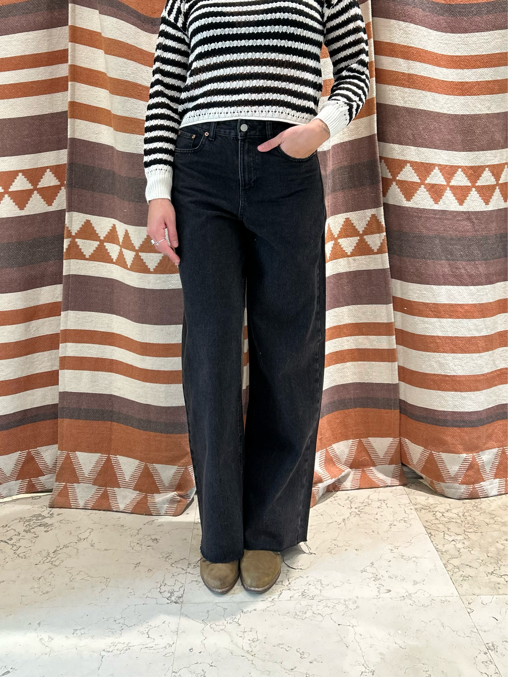 Jeans Palazzo JJXX Nero Orlo Taglio Vivo