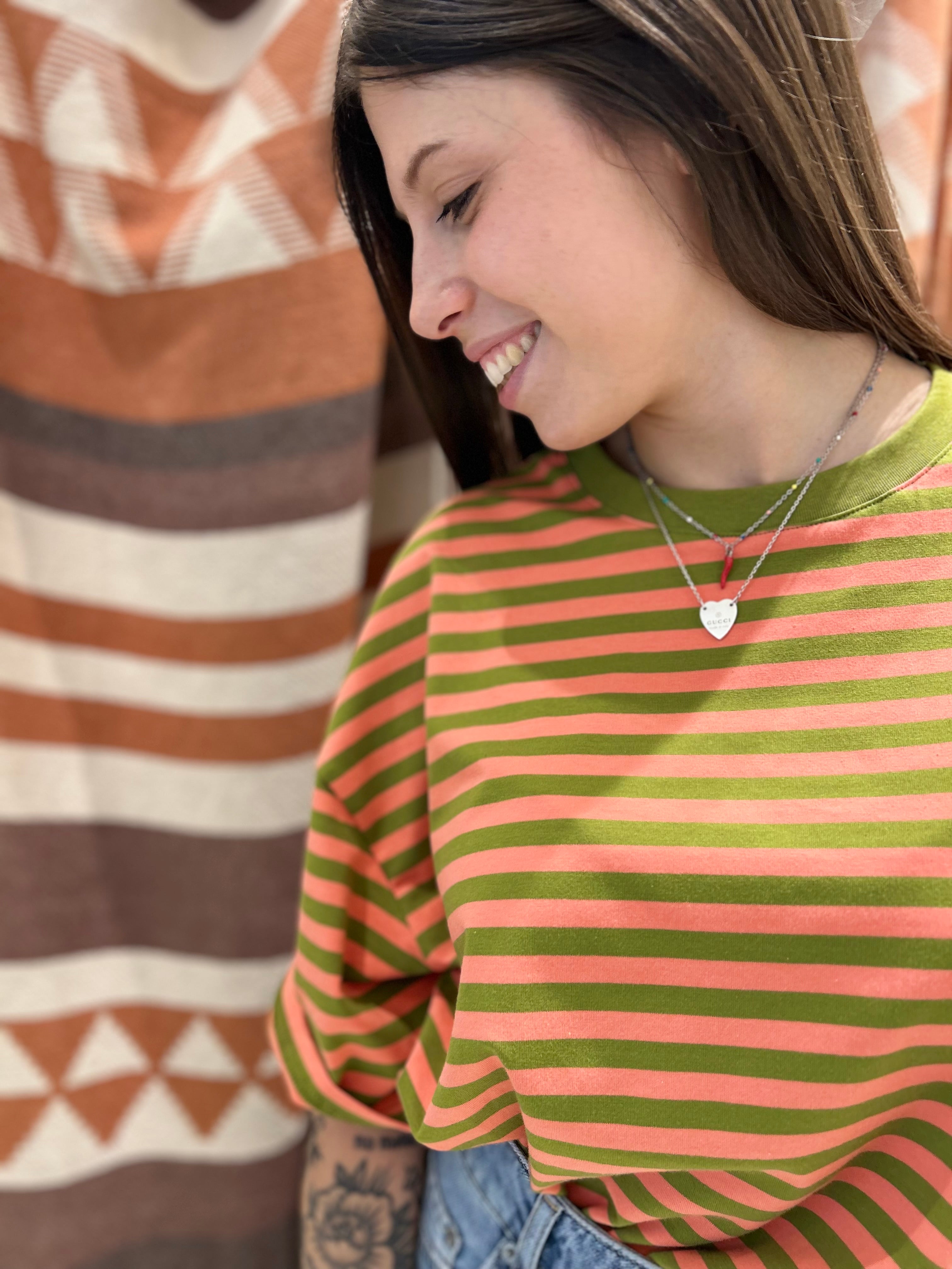 T-shirt INAPRIL1986 oversize righe arancio/verde