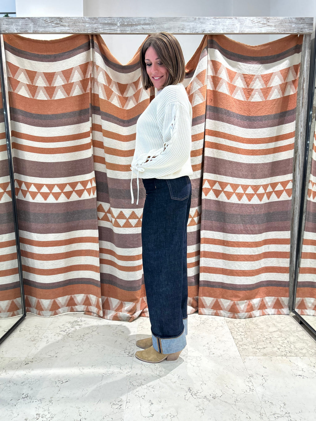 Jeans JJXX palazzo blu scuro risvolto