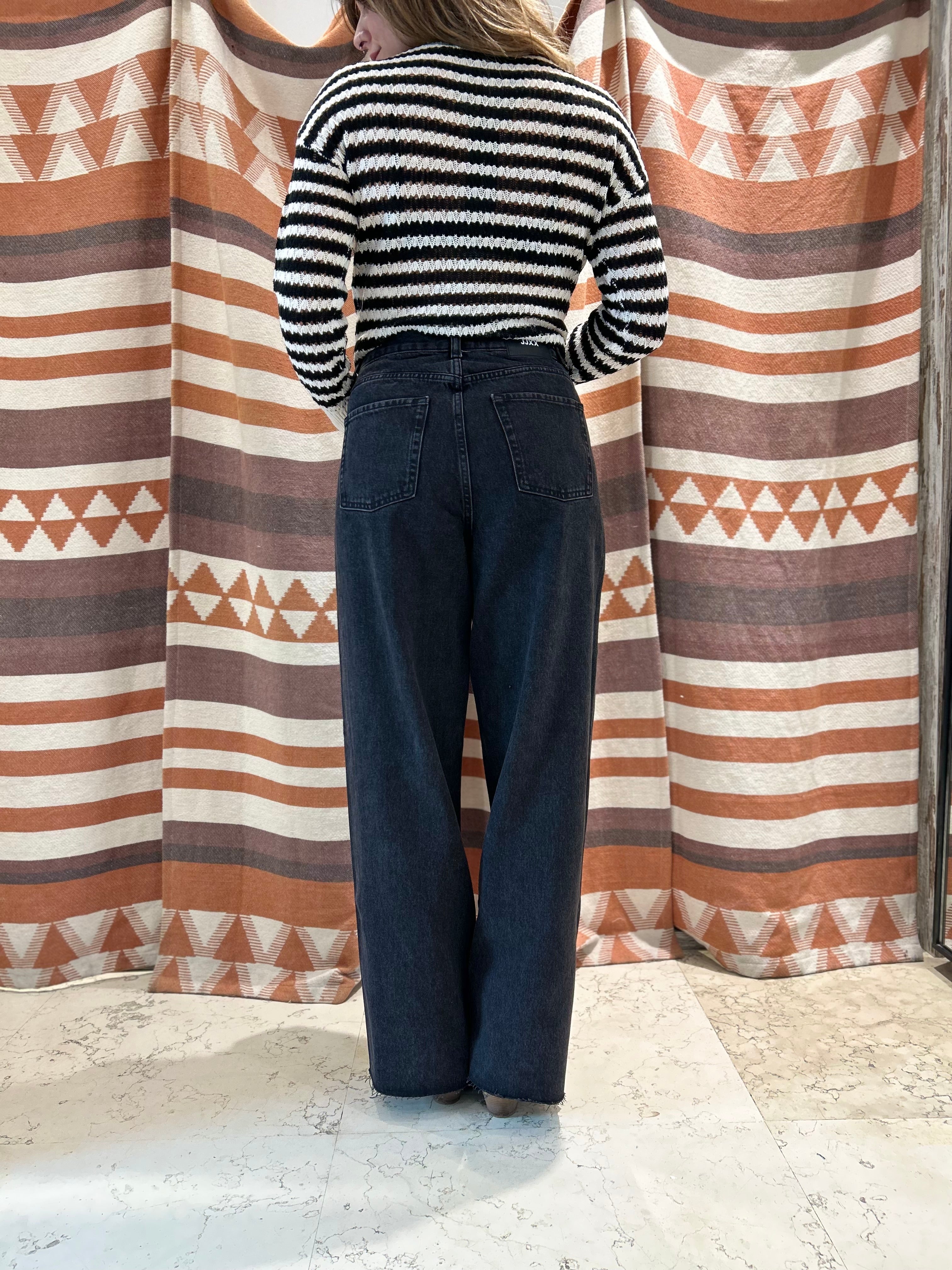 Jeans Palazzo JJXX Nero Orlo Taglio Vivo