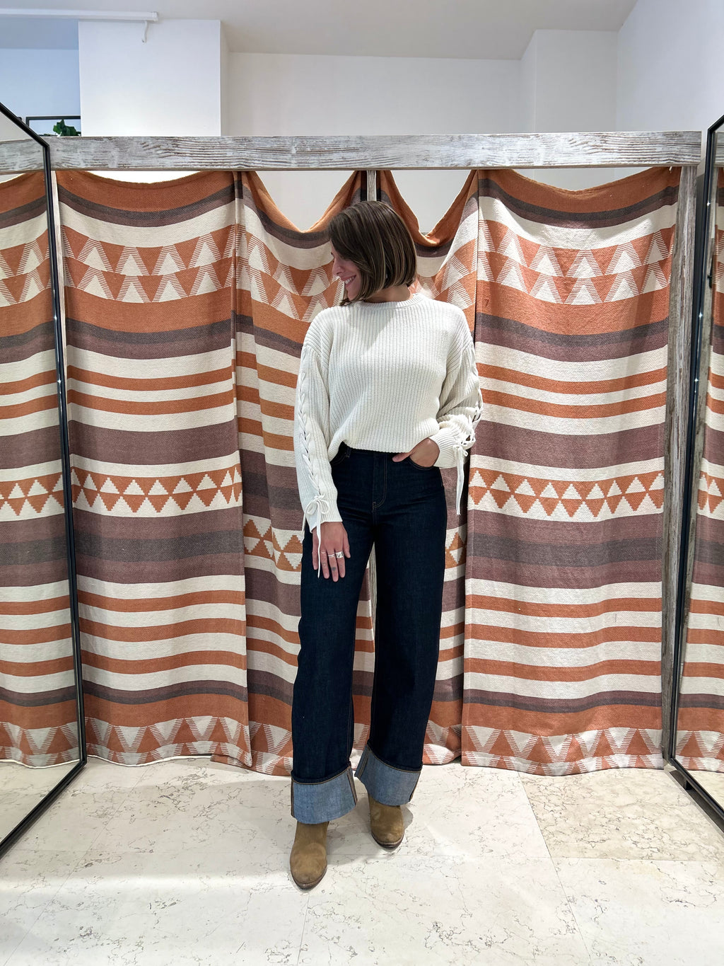 Jeans JJXX palazzo blu scuro risvolto