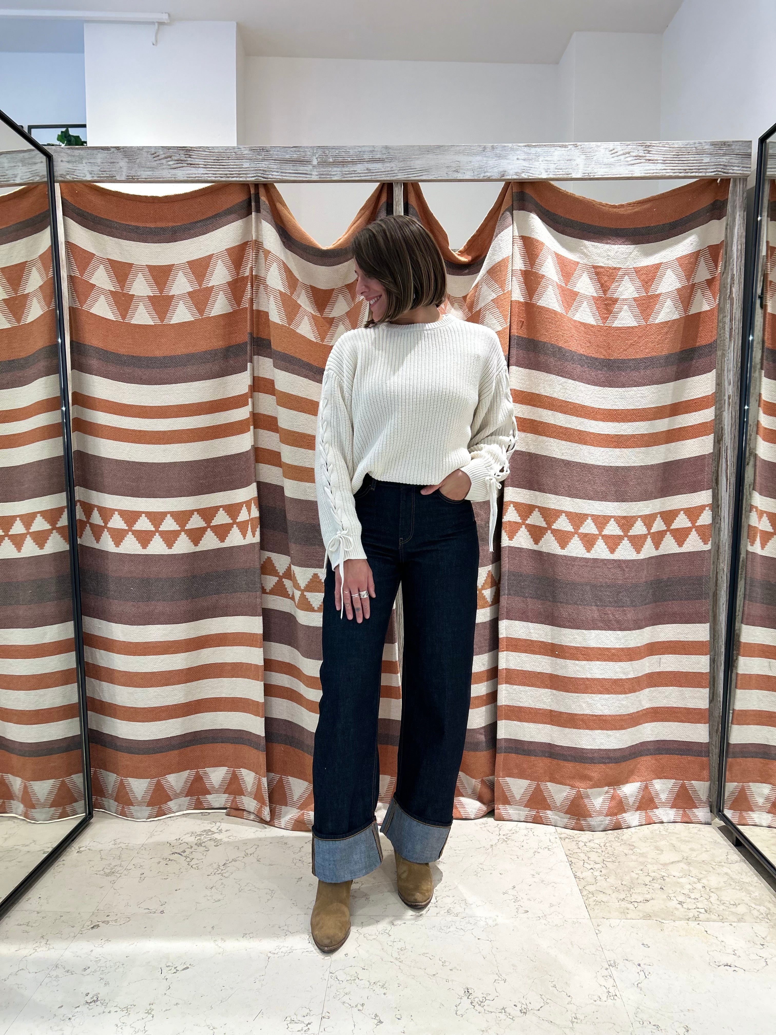 Jeans JJXX palazzo blu scuro risvolto