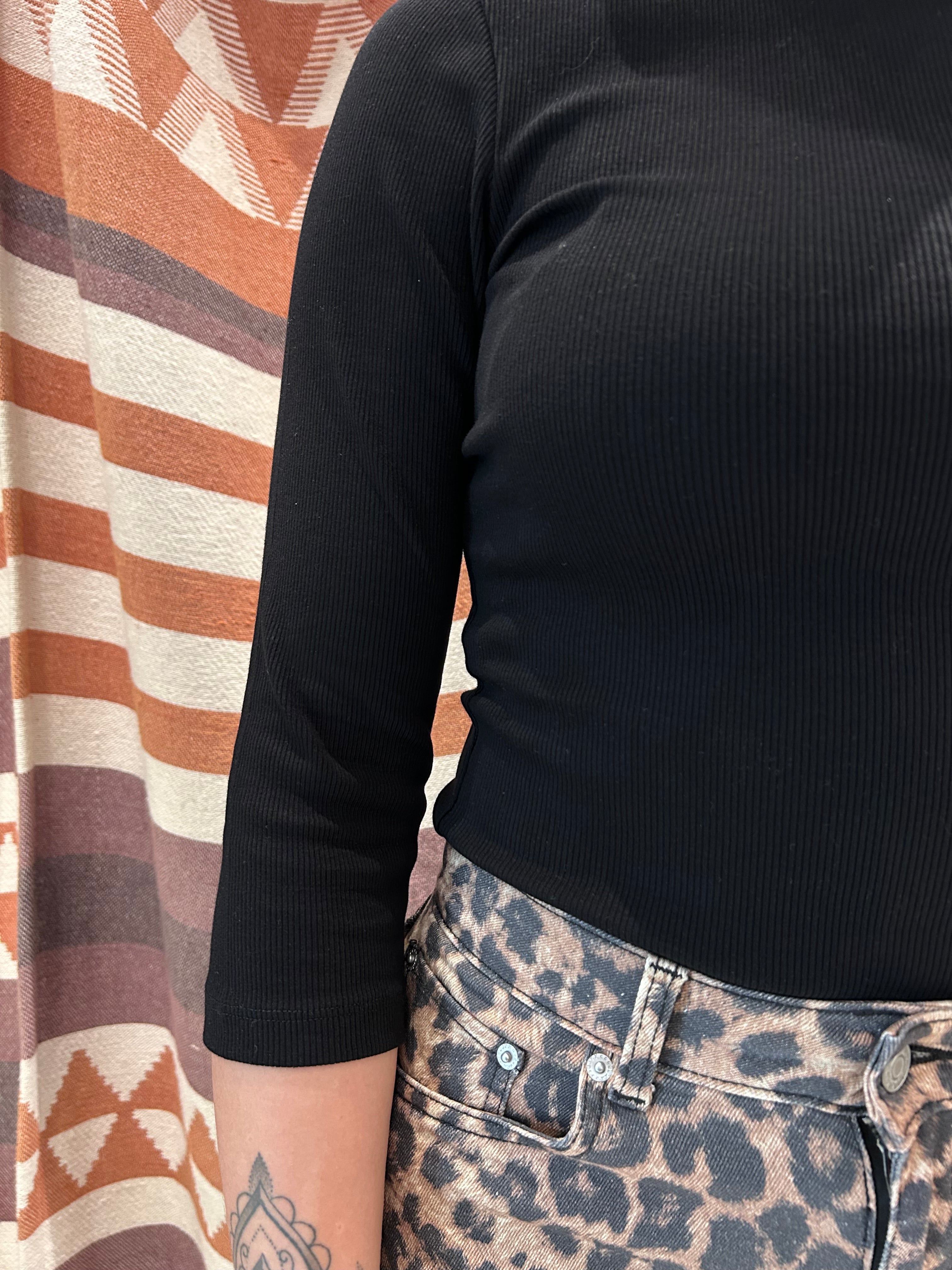 T-shirt JJXX barchetta con manica a tre quarti nera