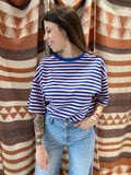 T-shirt INAPRIL1986 oversize righe blu/rosa