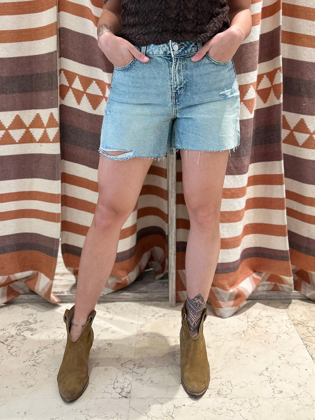 Shorts JJXX taglio vivo strappato azzurro