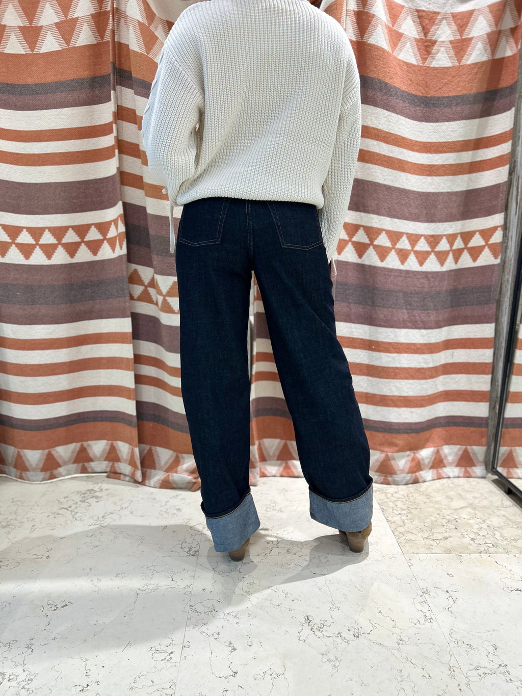 Jeans JJXX palazzo blu scuro risvolto